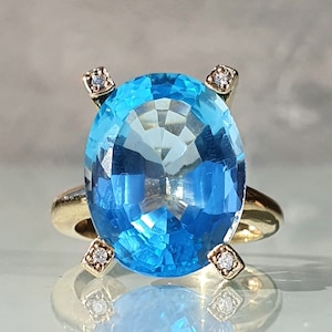 Blauer Topas Diamant Ring, Blauer Topas Ring 14k Gold, Schweizer / Groß / Natürlicher Blauer Topas Ring, Blauer Topas Cocktail Ring, Blauer Topas Statement Ring