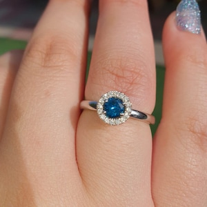 Blue Diamond Ring, 14k White Gold Blue Diamond Engagement Wedding ring, Blue Diamond  Halo ring, 14k Bridal Gold Ring Diamond proposal ring