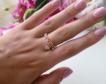 14K  Rose Gold Diamond Engagement Ring, Diamond Flower Ring, Floral Ring for Women, Diamond Promise Ring, Diamond Anniversary Ring, Unique