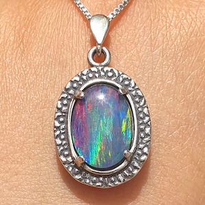 14k Gold Australian Opal Necklace, Natural Australian Opal Pendant Necklace, Australian Triplet Opal Necklace, Opal Statement, Opal Jewelry