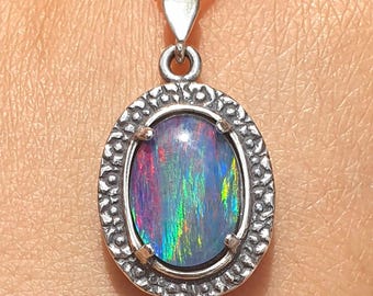 14k Złoty Australijski Opal Naszyjnik, Naturalny Australijski Opal Wisiorek Naszyjnik, Australijski Potrójny Opal Naszyjnik, Opal Statement, Opal Biżuteria