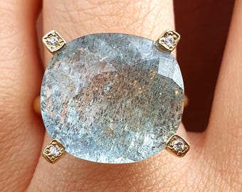 14 CT One Of A Kind Natural Aquamarine Diamond Ring 14K/18K Gold, Large/Huge/Big Aquamarine Statement Ring, Aquamarine Boho Ring