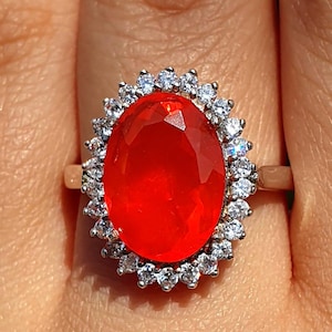 Orange Opal Ring, Mexican Opal Ring, Natural Opal Ring, Fire Opal Ring, Opal Diamond Ring, Opal Ring 14K Gold, Opal Engagement Ring