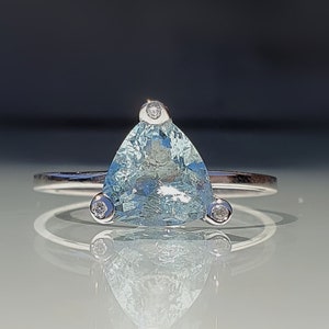 Aquamarine Diamond Engagement Ring,Trillion Cut Engagement Ring,Aquamarine Ring White Gold 14K,Natural/unique/Dainty Aquamarine/Wedding Ring