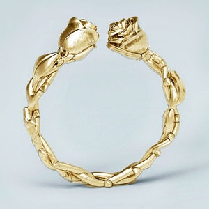 14K Solid Yellow Gold Flower Wedding Ring, Rose Flower Wedding Band, 14k Gold Floral Wedding Band, Branch Ring 14k/18k Twig & Leaf Band Ring