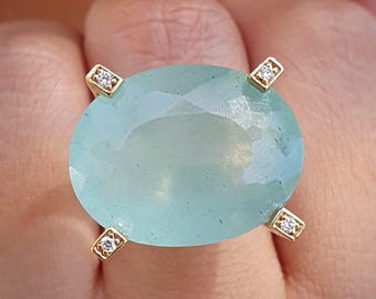24 CT One Of A Kind Aquamarine Ring 14K/18K Gold, Large/Huge/Big Aquamarine Ring, Aquamarine Diamond Ring, Natural Aquamarine Ring For Her