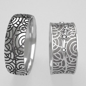 14k Solid White Gold Wedding Ring Set,His and Hers Couples Promise Rings,His And Hers Wedding bands set,Matching Wedding Bands with Diamonds