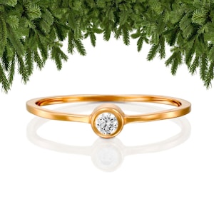 14K Solid Gold Diamond ring Christmas Gift for Her, Solitaire Diamond Stackable Ring ,Minimalist Diamond Ring, Thin Diamond Engagement Ring