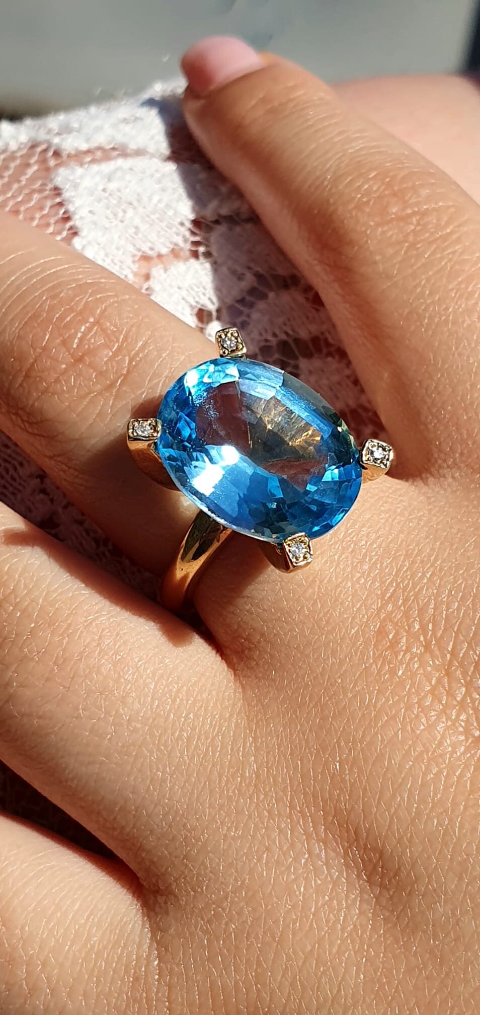 14k Yellow Gold Ring With Natural Blue Topaz & Diamonds - December Birthstone Ring, Size 7 - View #14