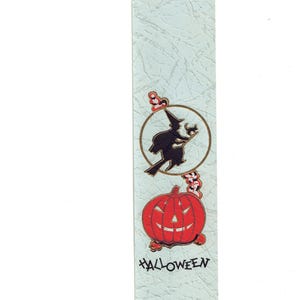 1920s Antique Halloween Sel-Aid Gift Band, Witch & Jack O&#39; Lantern, Schwab Printing, Pale Blue