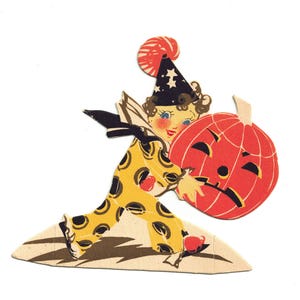 Vintage Halloween Place Card, Little Clown and Jack O'lantern, 1920s ...