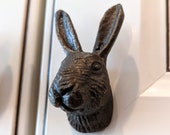 Charming Rabbit Knob, Bunny Drawer Knob, Cast Iron Drawer Pull, Cabinet Hardware, Woodland Bedroom Decor