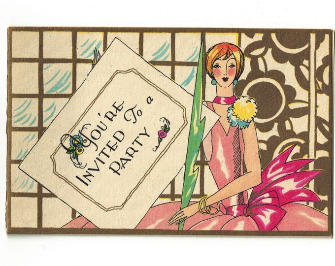 Vintage 1920s Party Invitation Greeting Card, Art Deco Ephemera ...