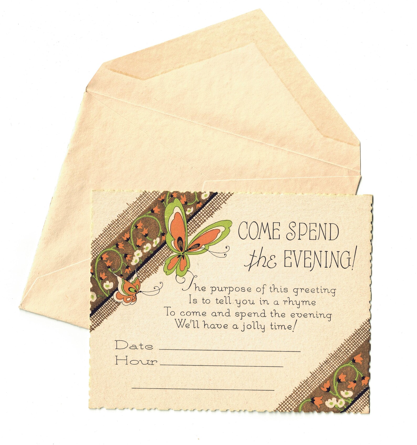 Vintage 1920s Party Invitation Card, 