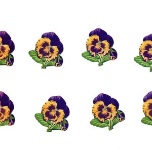 8 Lovely Vintage Dennison Gummed Gift Seals, Purple Pansies, Flower Stickers, Unused