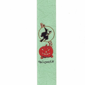 1920s Antique Halloween Sel-Aid Gift Band, Witch & Jack O&#39; Lantern, Schwab Printing, Pale Green