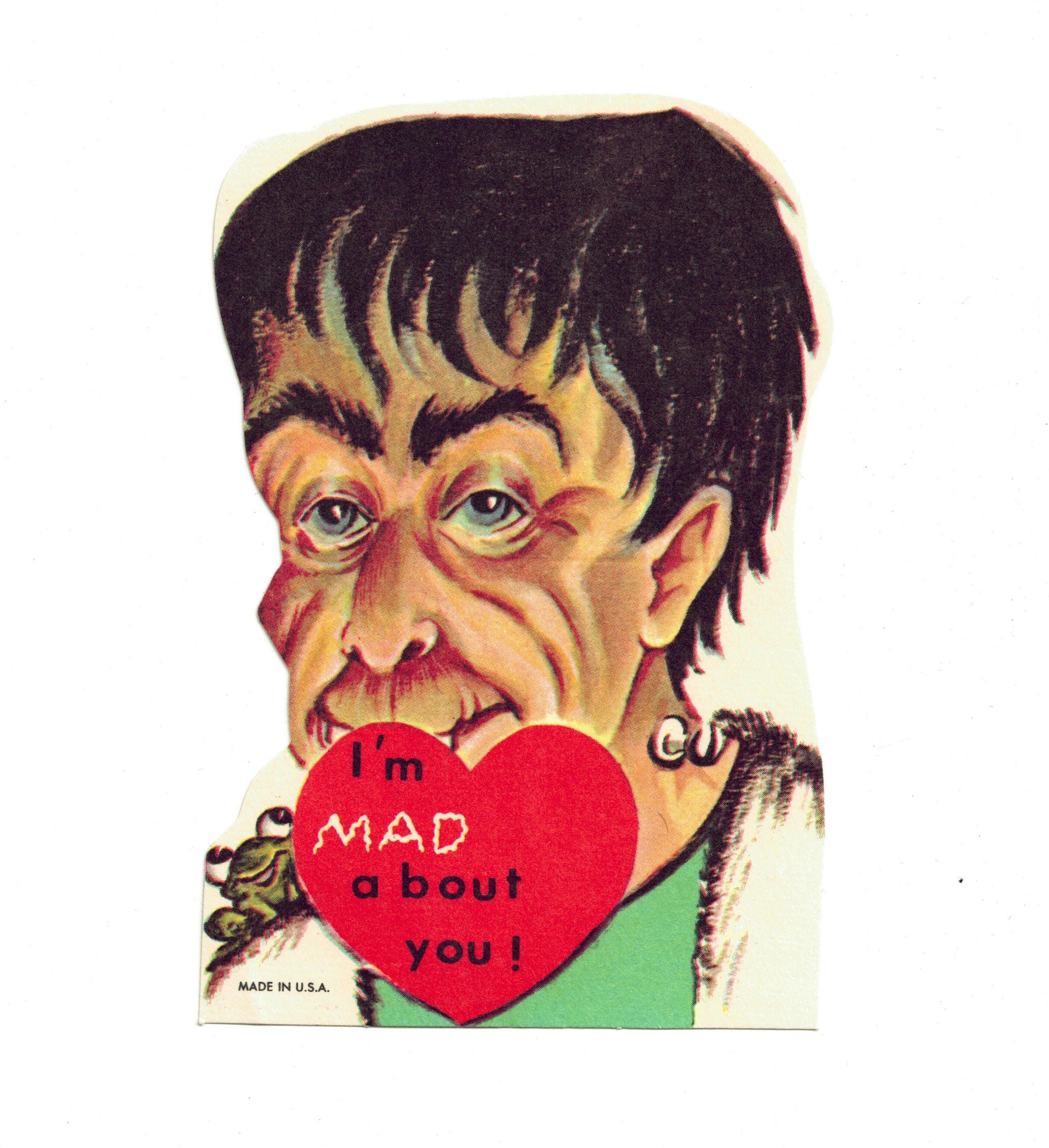 Vintage Valentine Card, Halloween Frankenstein's Monster, Rare 1960s Ephemera, Signed