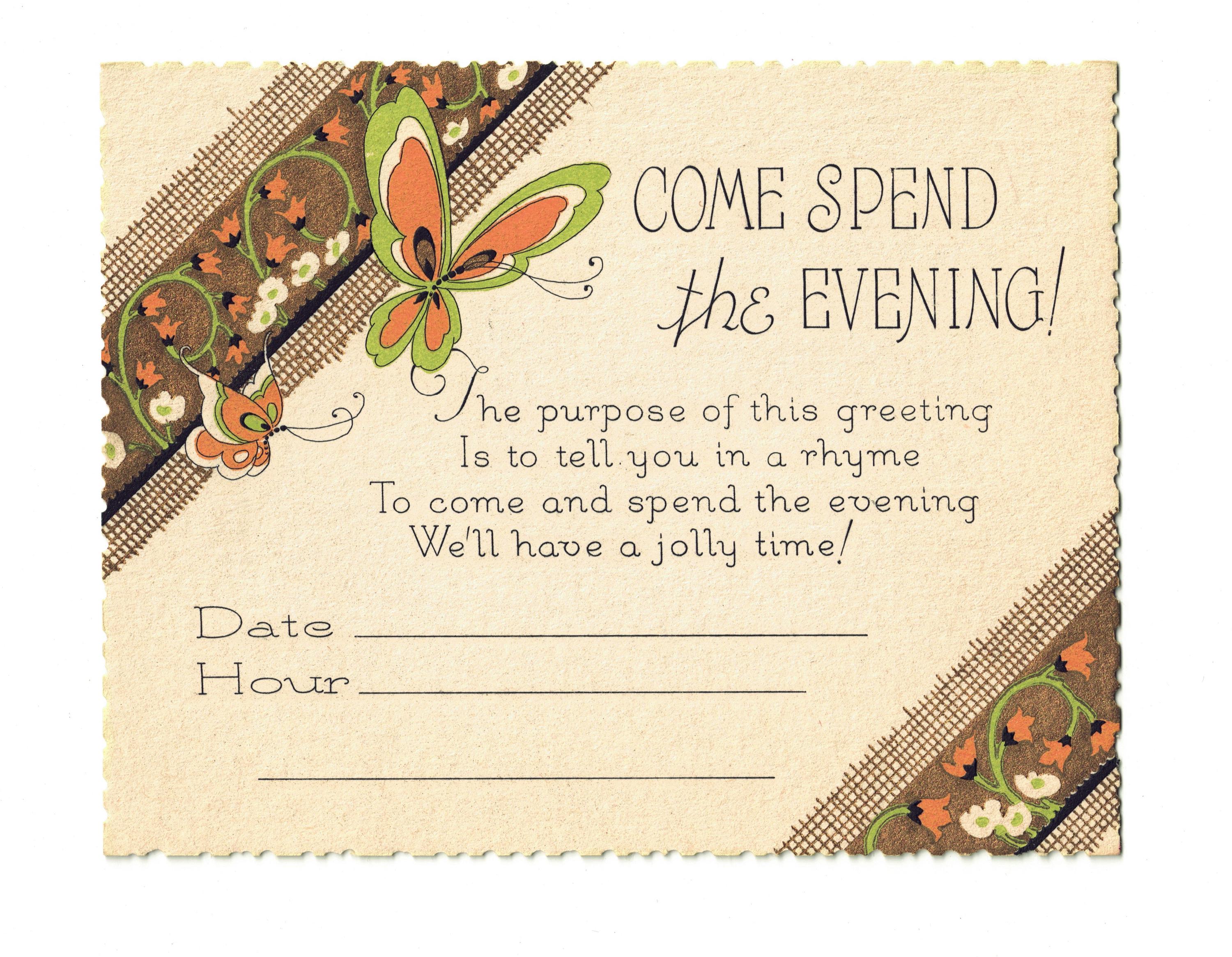 Vintage 1920s Party Invitation Card, 