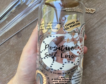 Positive Self Love Iced Coffee Cup, Self Love Iced Coffee Tumbler with Straw and Lid, Love Iced Coffee Cup, Self love Gift for Her