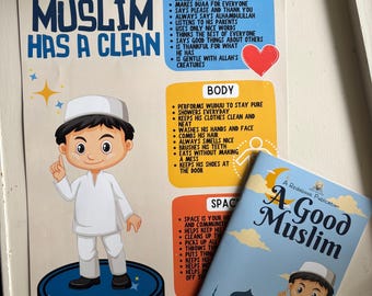 Islamic Kids Bundle – “A Good Muslim” or “A Good Muslimah” Book + Poster Set | Muslim Children Activity Book & 11x17 Wall Art, Ramadan Gift