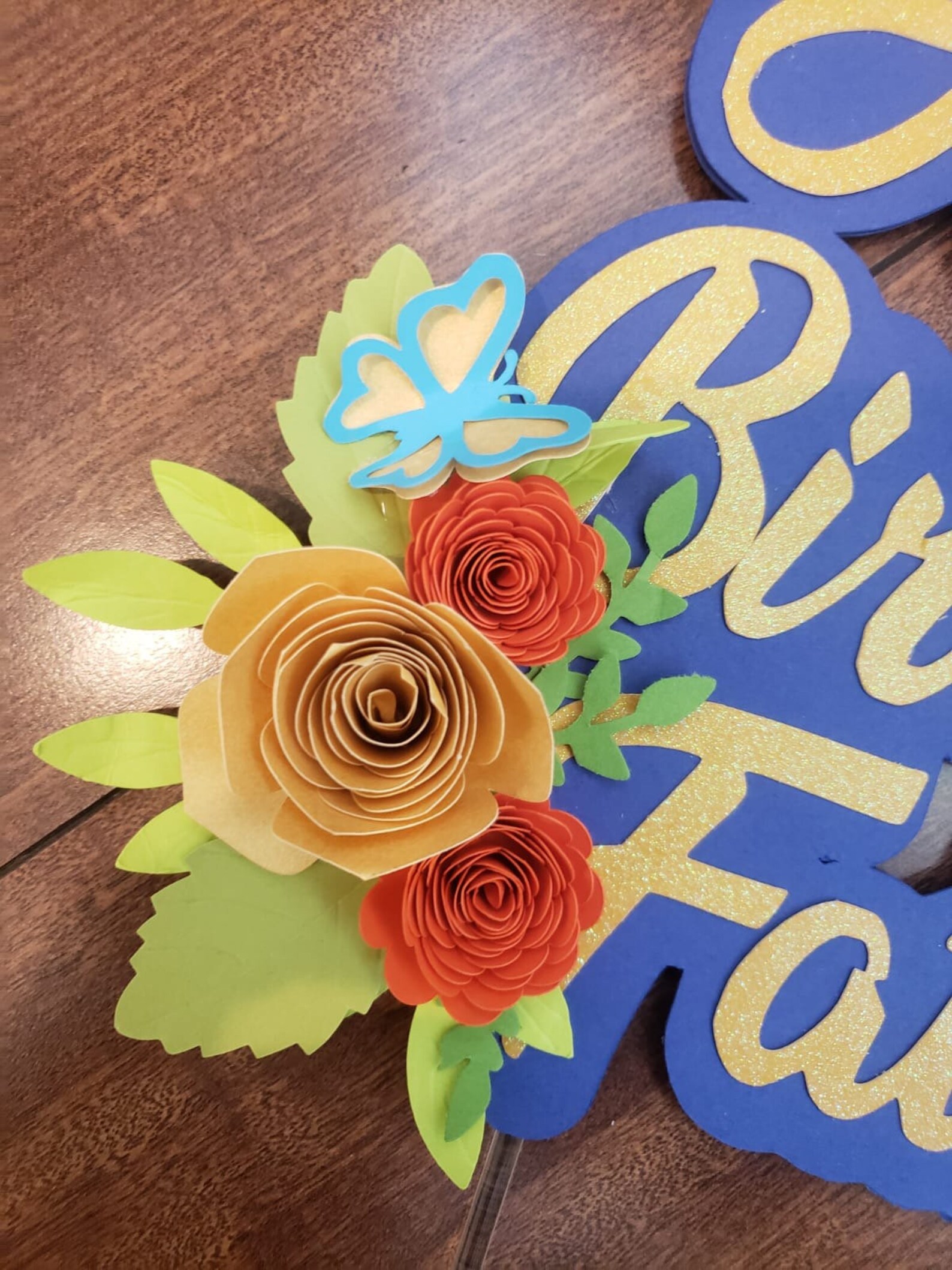 Happy Birthday Name Cake Topper Flower Cake Topper Custom Etsy