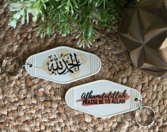 Islamic Keychain 10– Alhamdulillah “Praise Be to Allah” | Arabic & English Calligraphy Muslim Gift, Ramadan Favor, Daily Reminder Key Tag