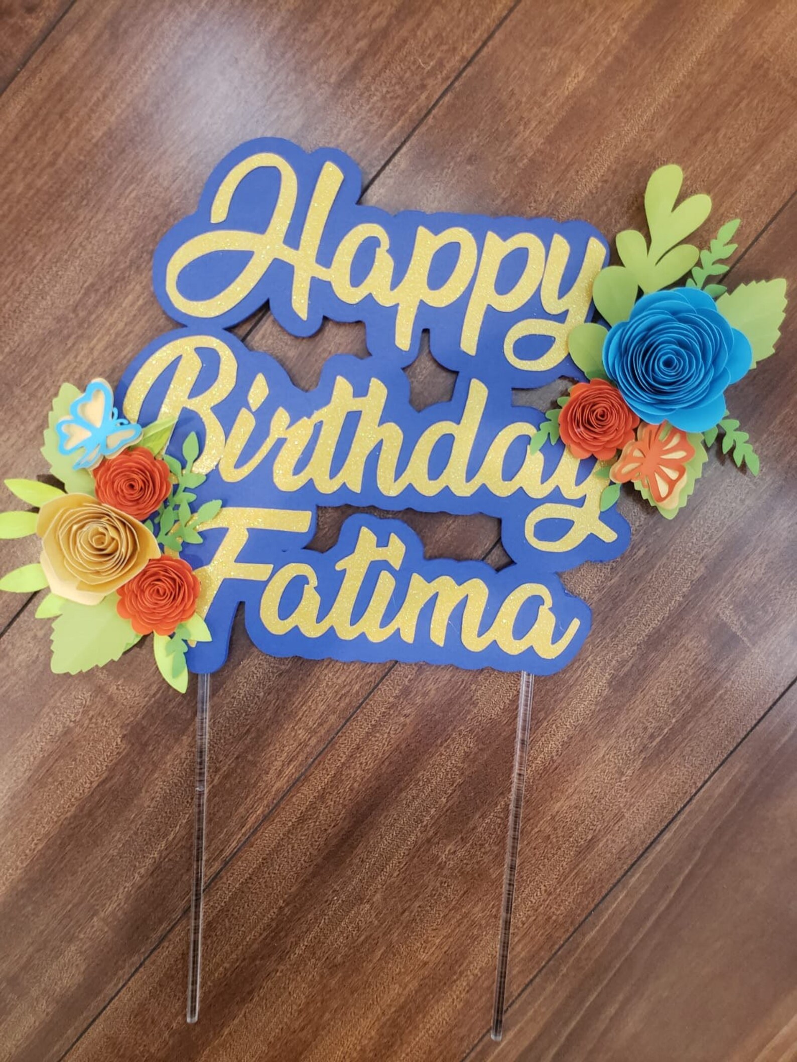 Happy Birthday Name Cake Topper Flower Cake Topper Custom Etsy