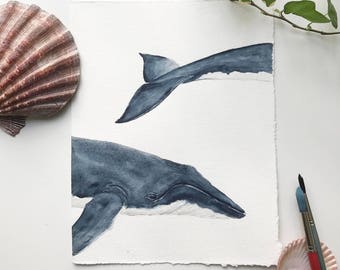 Humpback Whale Painting, Watercolor, Nature Art, Ocean, Art Prints, Ocean Animals