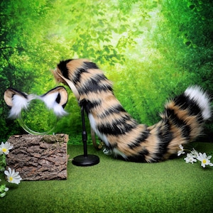 Kemonomimi Tiger Ears & Tail Set - Faux Fur Cosplay Accessories - Kitty Play-Fursuit Costume Kit-Striped Tiger Cosplay Set - tiger fursuit