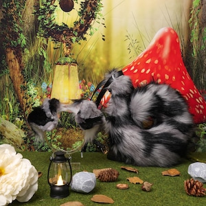 Conjunto de orejas y cola de cachorro de piel sintética Kemonomimi, hecho a mano en negro y gris (cola de 40 cm, orejas de 7 cm), ideal para disfraz de mascota, accesorio de fotografía.