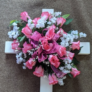 Cemetery Flowers, Cemetery Cross,  Grave Decorations, Cross, Wooden Cross, Mother&#39;s Day, Father&#39;s Day, Easter
