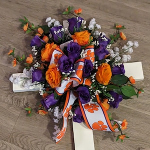 Cemetery Cross, Clemson TIger Inspired Cross, Wooden Cross, Cross, Grave Decorations, Clemson Tiger Inspired