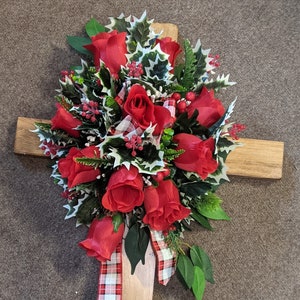 Cemetery Cross, Christmas Cross, Wooden Cross, Cross, Cemetery Flowers