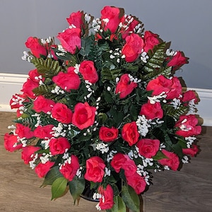 Cemetery Flowers, Cemetery Urn Flowers, Grave Decorations, Hot Pink Roses,  Mothers Day, Fathers Day, Easter