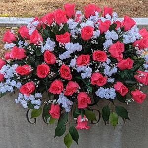 Pink Rose Cemetery Saddle, Tombstone Floral Arrangement