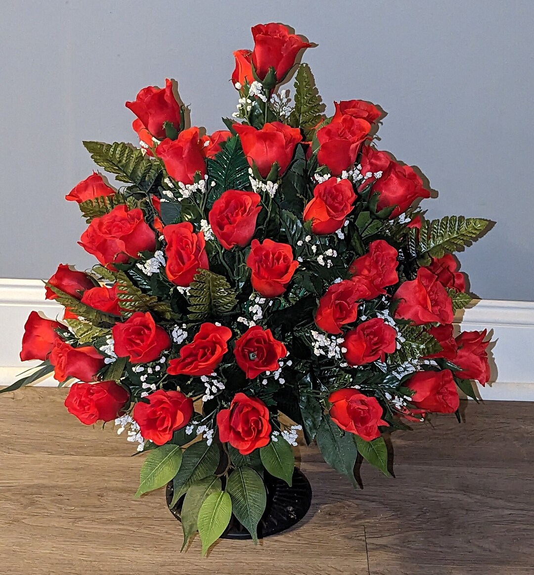 Cemetery Flowers, Cemetery Urn Flowers, Red Roses, Grave Decorations