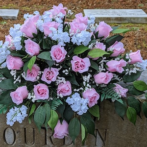 Pink Rose Tombstone Saddle, Cemetery Flowers