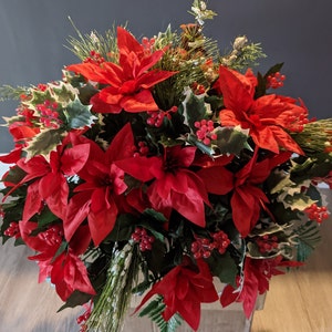 Red Poinsettia Saddle, Christmas Saddle, Christmas Cemetery Saddle, Christmas, Flower Saddle, Cemetery Flowers, Christmas Flowers