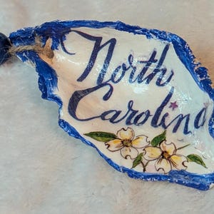 Painted North Carolina Oyster Shell Christmas Ornament