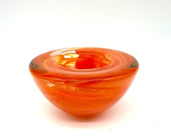 Vintage kosta boda orange 'atoll' ink art glass bowl - swirl design