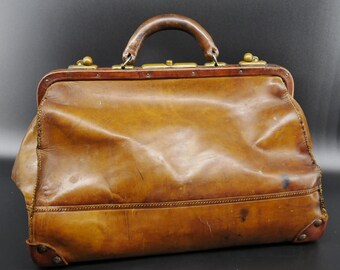 Mallette de médecin vintage en cuir de qualité - trousse médicale suédoise rare