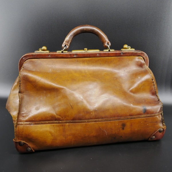 Mallette de médecin vintage en cuir de qualité - trousse médicale suédoise rare