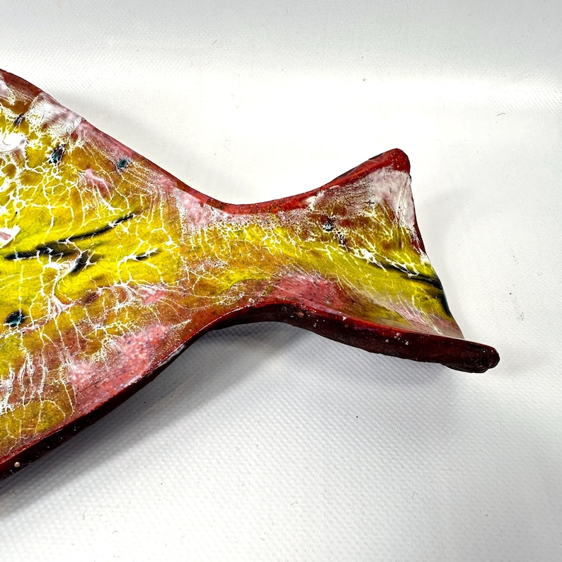 Studio Pottery Fish Platter, Handcrafted Ceramic Serving Dish, Mid Century Folk Art Decor image 6