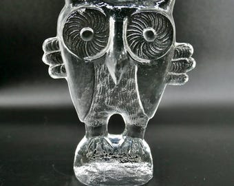 Vintage Owl Glass Sculpture Figurine - Kosta Boda Zoo Series 1970 by Bertil Vallien