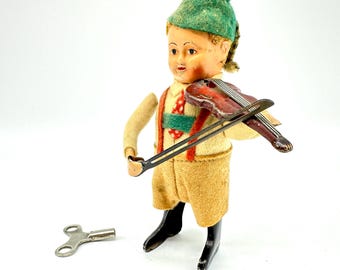 Vintage German Schuco Violin Player – RARE 1920s Wind-Up Figure