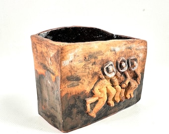 Vintage Scandinavian Studio Pottery Sculpture Vase – Signed ALg 1977 | Ceramic Relief Art