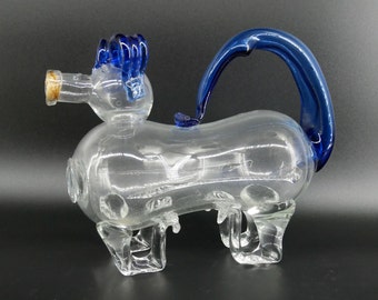 Rare Vintage Glass Dog Decanter: Scandinavian Art Gin Flask, C.1930s