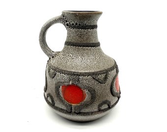 West German Fat Lava Jug Vase, Red Glaze, 1960s Ceramic