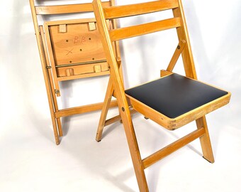 Folding Chairs in Gio Ponti Style, Mid Century Wood Chairs, Set of 2