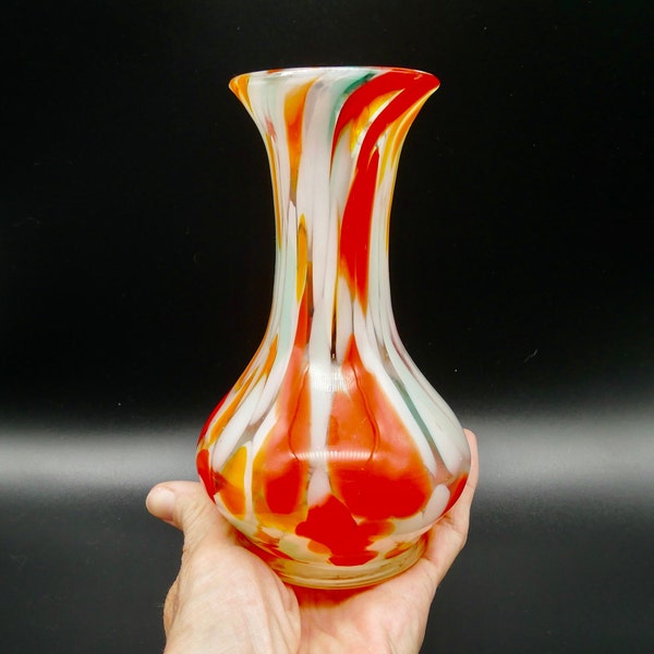Vase d'art vintage multicolore en verre « Puttaglas » par Hovmantorp Glasbruk | Fabriqué en Suède dans les années 1970